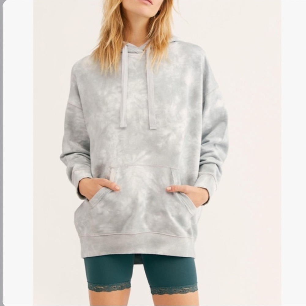 Free People Quartz City Oversized Tie Dye Pullover Hoodie Sweatshirt Grey/white